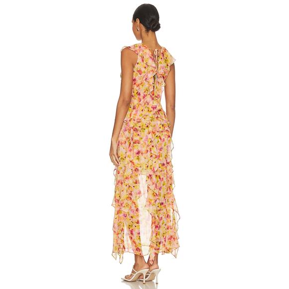MISA Los Angeles Claudita Golden Floral Ruffle Chiffon Garden Maxi NWT $490 XS - Picture 5 of 5